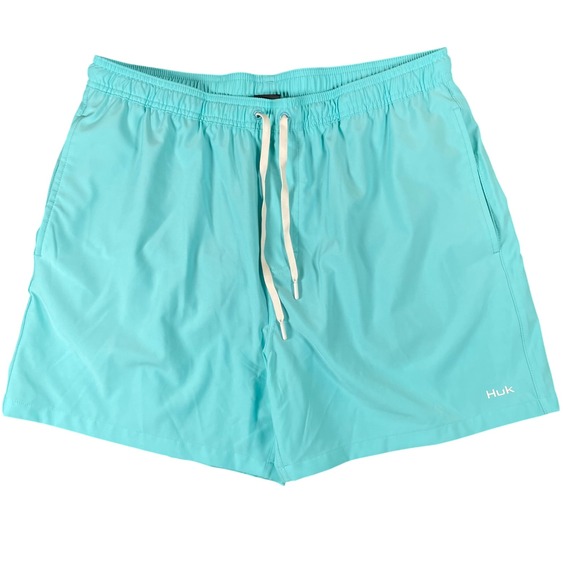 Huk Swim Trunks Mens XL Aqua Blue Shorts Elastic Waist Drawstring Lined Fishing - Picture 1 of 9